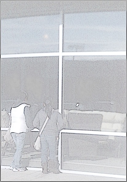 Two Women Looking Through a Big Store Window feb 24