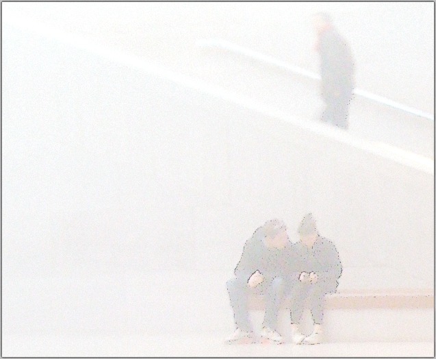 A Couple Seated on a Bench by the Stairs at the National Gallery of Art feb 28